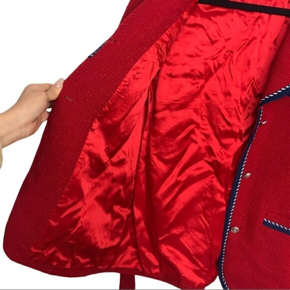Claudie Pierlot Red Gamin Contrast Trim Tweed Coat Jacket Size 4 - Picture 11 of 15